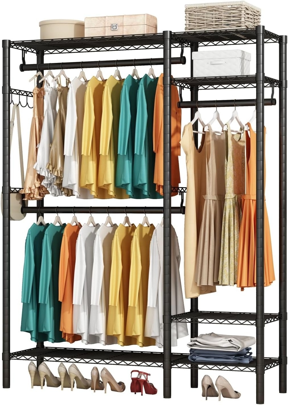 Heavy Duty Clothing Rail Clothing Garment  Coat Racks Freestanding Wardrobe Closet Rack with Hanging Rods