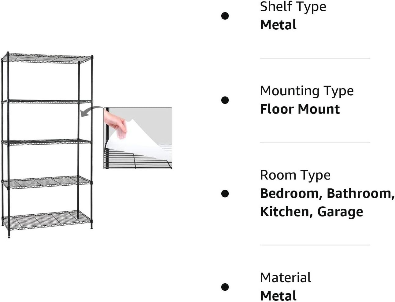 OEM ODM  Wire Shelving Rack 5 Layer Adjustable Metal Mesh Shelf for Store Home Warehouse