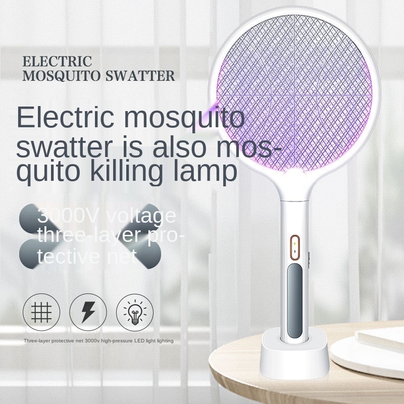 Electric Fly Swatter Led Light Rechargeable Fly Mosquito Racket Killer Lamp