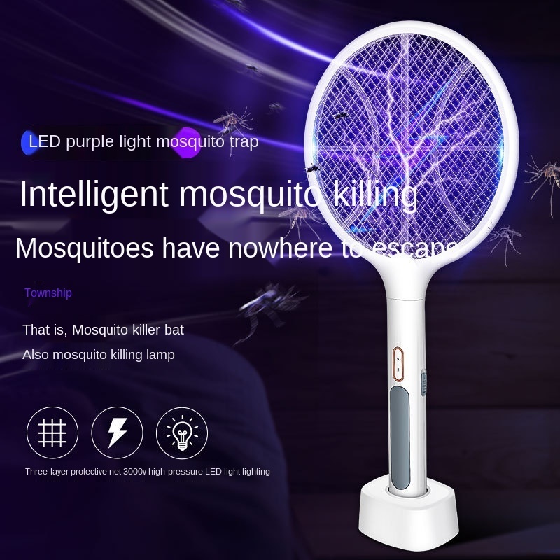 Electric Fly Swatter Led Light Rechargeable Fly Mosquito Racket Killer Lamp