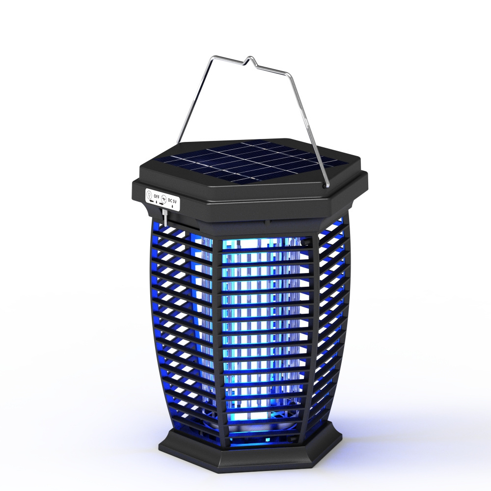 Solar Bug Zapper Bug Zapper Outdoor Indoor, 3-in-1 Mosquito Zapper with Night Light, Cordless Electric Mosquito Trap