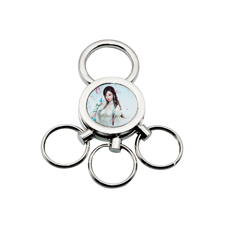 Hot Sale Sublimation Keychains  Blanks Custom Logo Design Metal Keychain 4 loops hanged keychain key ring