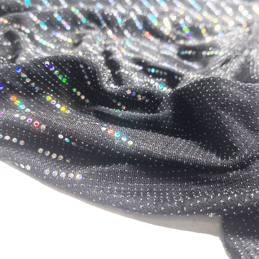 silver holographic sequins stripe nylon fabric color changing metallic lurex knit fabric for slinky mini dress