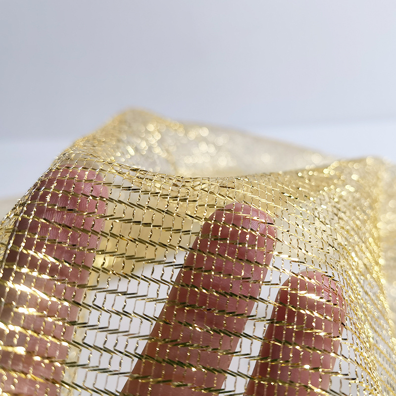 metallic gold mesh for wedding decoration and gift wrapping Christmas metallic mesh sparkle party fabric