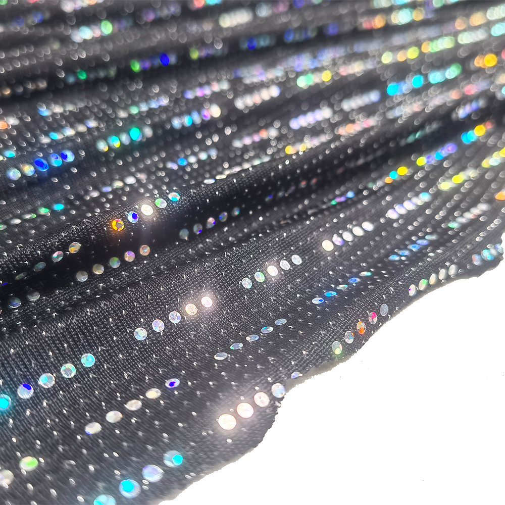 silver holographic sequins stripe nylon fabric color changing metallic lurex knit fabric for slinky mini dress