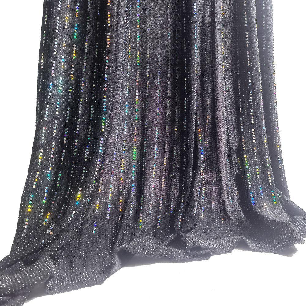 silver holographic sequins stripe nylon fabric color changing metallic lurex knit fabric for slinky mini dress