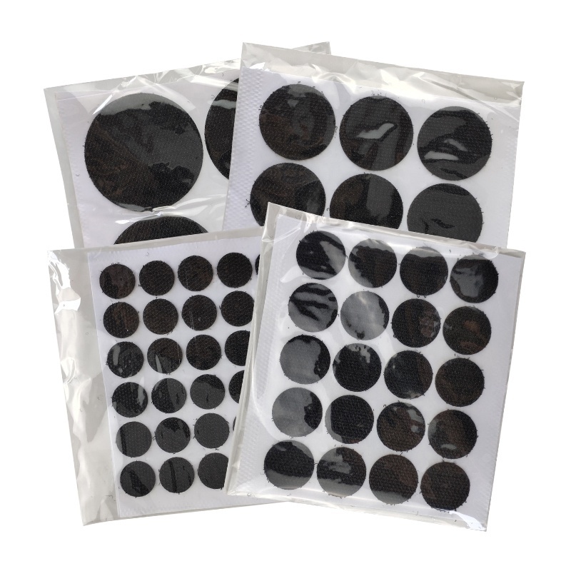 Self-Adhesive Strong Sticky Die Cut Colored Printed Logo Back Glue Hook And Loop Round Dots/ Circles/ Tape