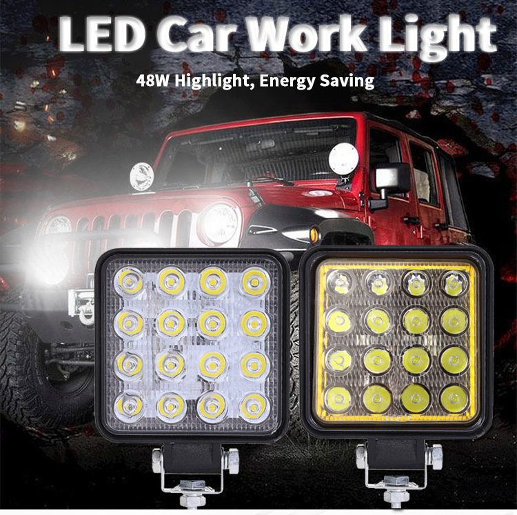 12V 24V 48w super bright square emergency truck offroad car side mount small led work light