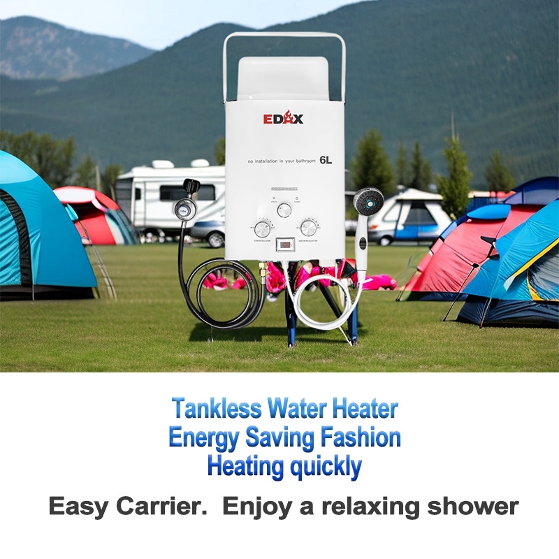 Portable Tankless Outdoor Gas Water Heater Propane LPG Water Heater 6L Instant Endless Hot Water for RV Cabin Barn Camping Boat