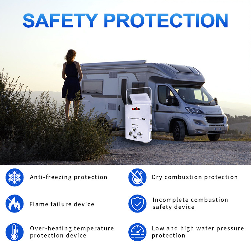 Portable Tankless Outdoor Gas Water Heater Propane LPG Water Heater 6L Instant Endless Hot Water for RV Cabin Barn Camping Boat