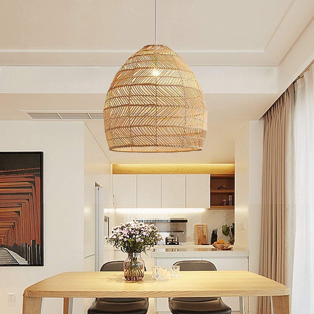 Chic Uniquely Shaped Handmade Woven Rattan Bamboo Pendant Light Fixture