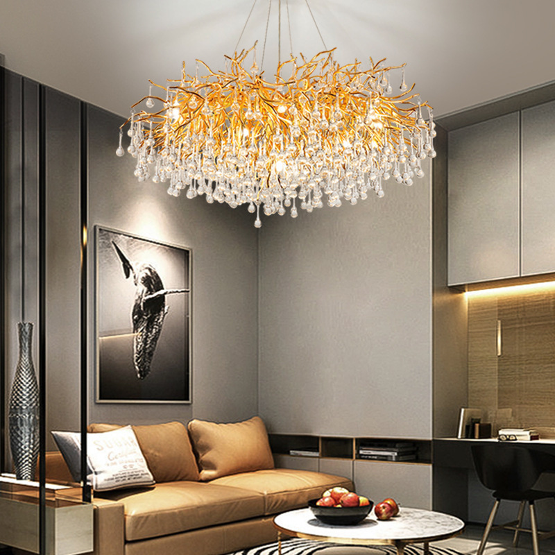 High quality Luxury Modern Crystal Chandelier Lighting Gold Copper Tree Branch Crystal Chandelier Pendant Lights