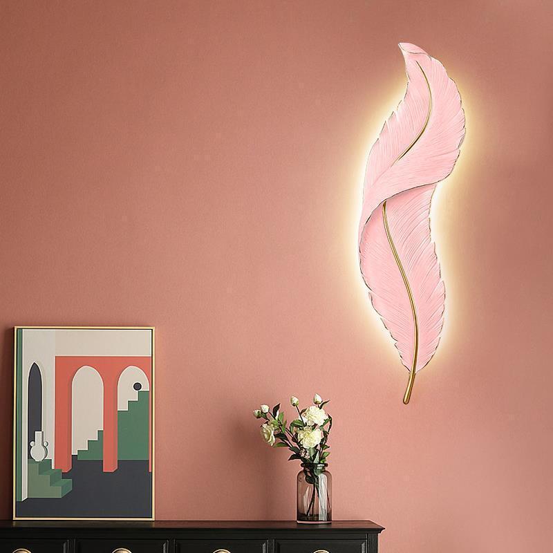 high quality home hotel villa project decorative resin creative modern feather design indoor led wall lamps