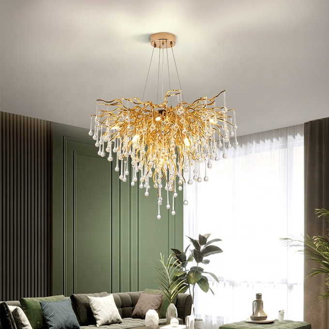 High quality Luxury Modern Crystal Chandelier Lighting Gold Copper Tree Branch Crystal Chandelier Pendant Lights