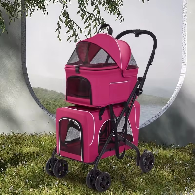 Pink Double direction folding pet travel carrier collapsible two-way pet gear travel lite pet stroller dog trolley