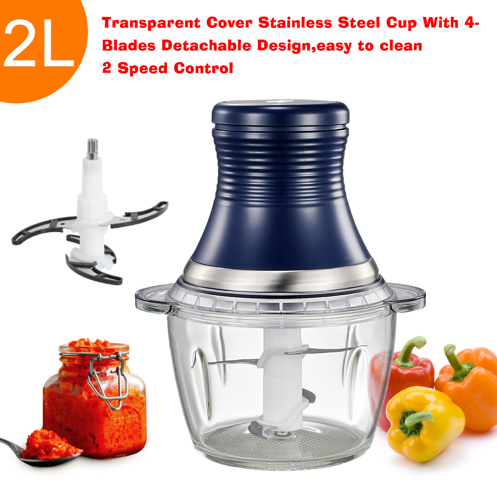 Home Kitchen 2L Glass Bowl Three-speed Food Grinders Automatic Meat Grinder Electric Meat Chopper