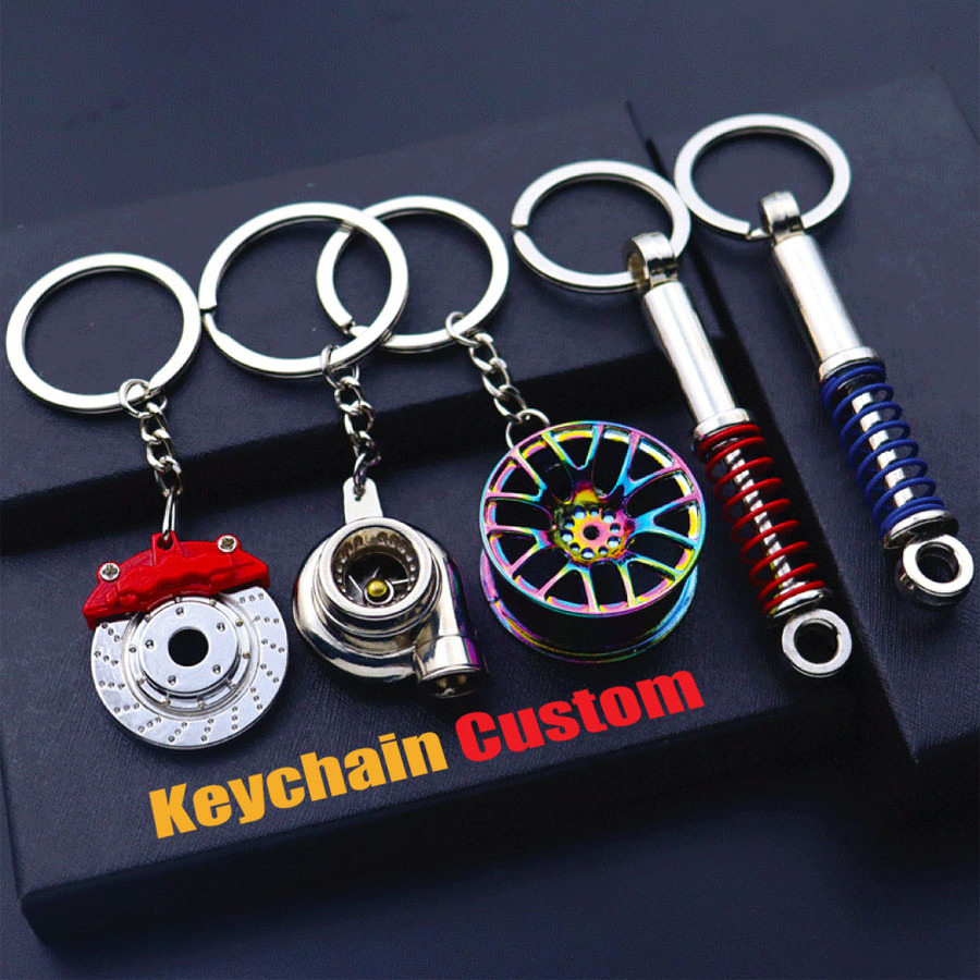 Customized LOGO Creative Gift Metal Turbocharger Gear Wheel Brake Disc Shock Absorber Auto Parts Keychain