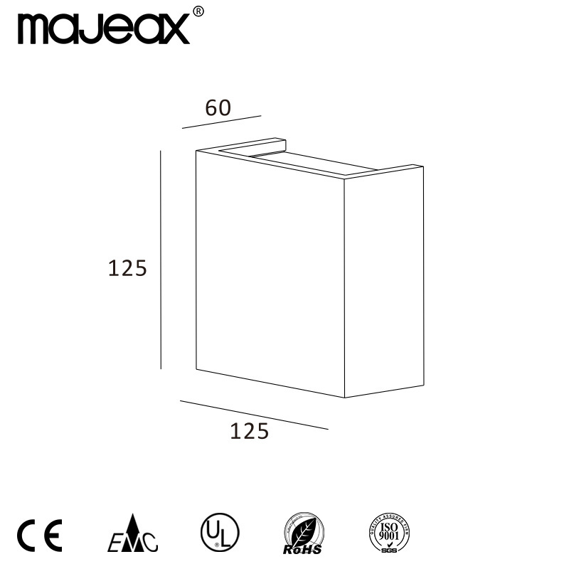 Majeax Flush Mount Wall Lamp Minimalist Concrete Interior Wall Sconce 6W Square Up And Down Cement Indoor Wall Lamp