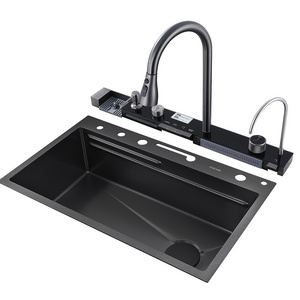 Kitchen Sink Flying rain Waterfall Sink Household Dishwasher Basin Kitchen Sink with Pull Out tap