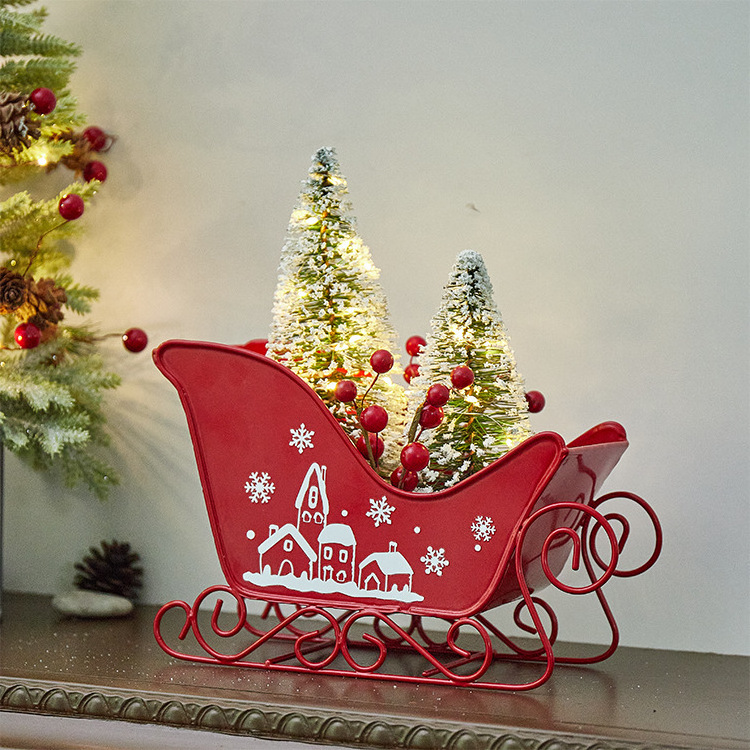 Christmas Sleigh With Lamp String Metal Sleigh Christmas Santa Sleigh Basket Table Top Christmas Home Decoration