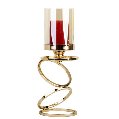 European Best Sell Creative High Quality Three Ring Metal Wrought Iron Gold Candle Holder