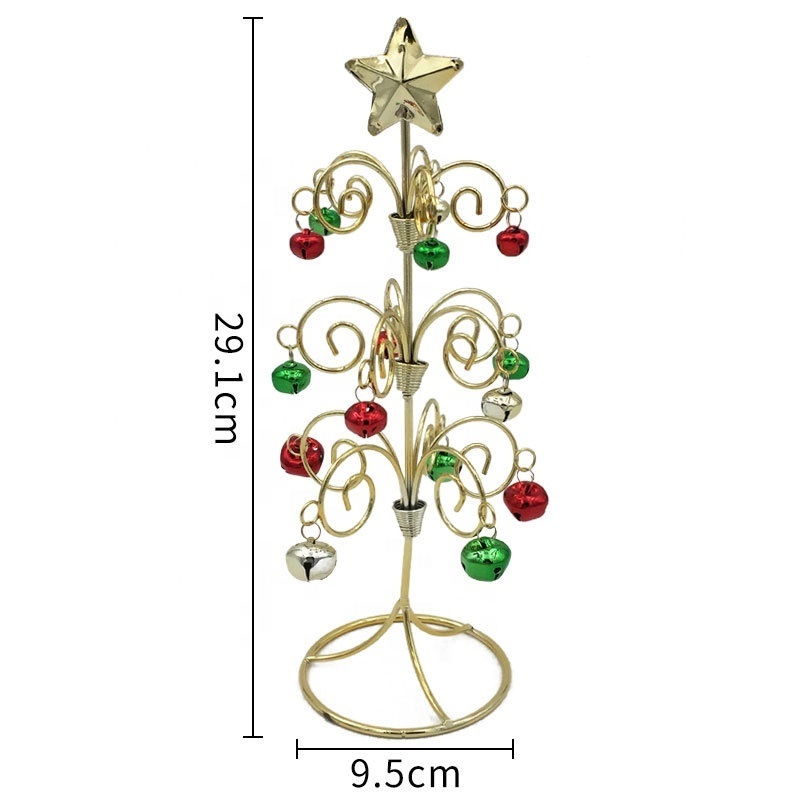 Wholesale Crafts Desktop Small Christmas Tree Ornament Wrought Iron Art With Bells