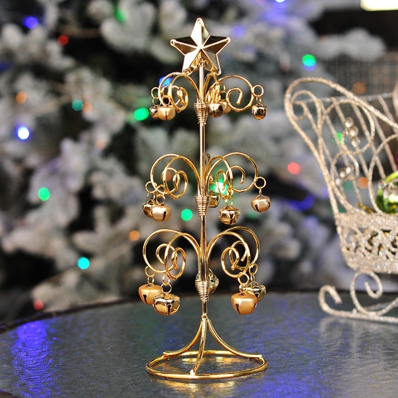 Wholesale Crafts Desktop Small Christmas Tree Ornament Wrought Iron Art With Bells