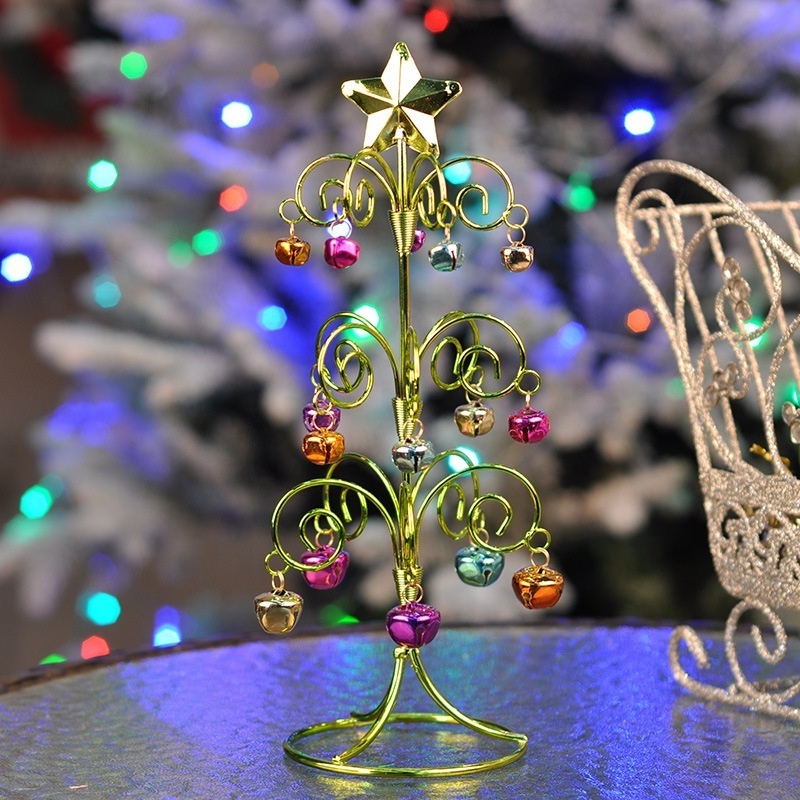 Wholesale Crafts Desktop Small Christmas Tree Ornament Wrought Iron Art With Bells