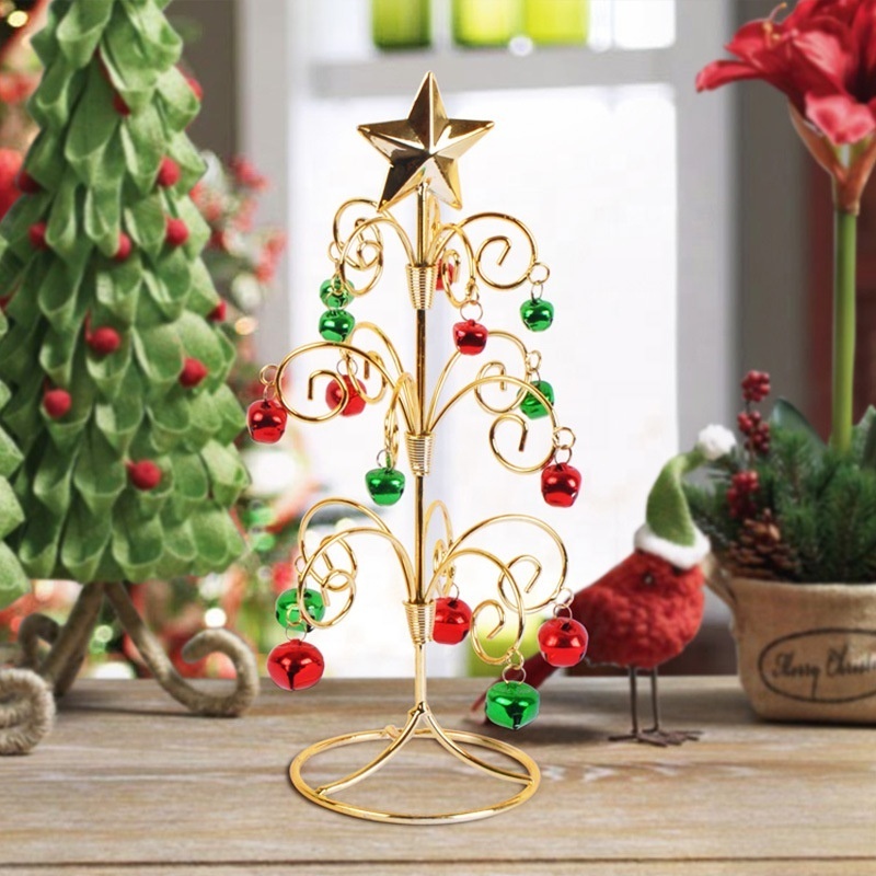 Wholesale Crafts Desktop Small Christmas Tree Ornament Wrought Iron Art With Bells