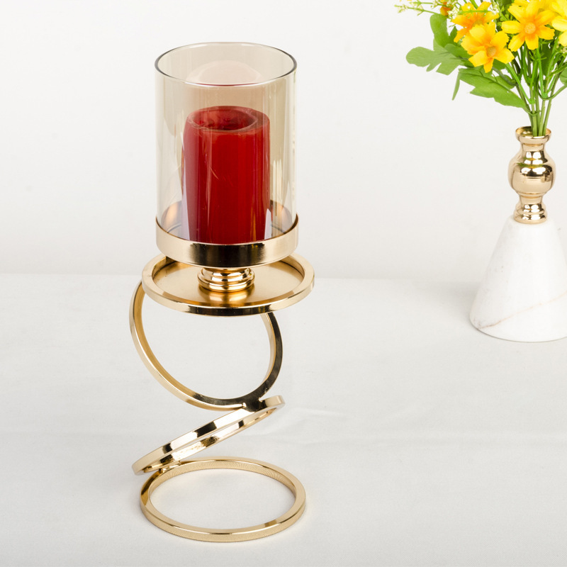 European Best Sell Creative High Quality Three Ring Metal Wrought Iron Gold Candle Holder