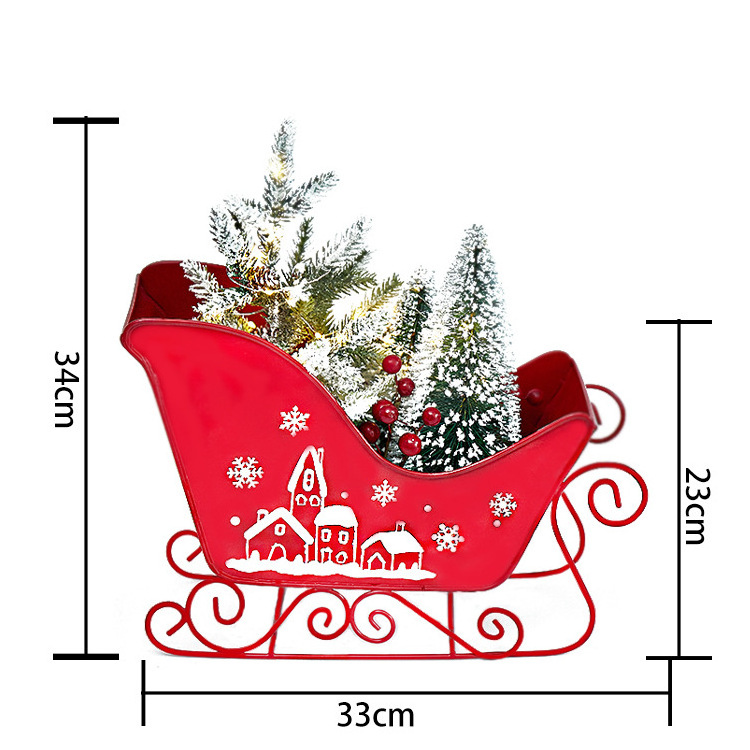 Christmas Sleigh With Lamp String Metal Sleigh Christmas Santa Sleigh Basket Table Top Christmas Home Decoration