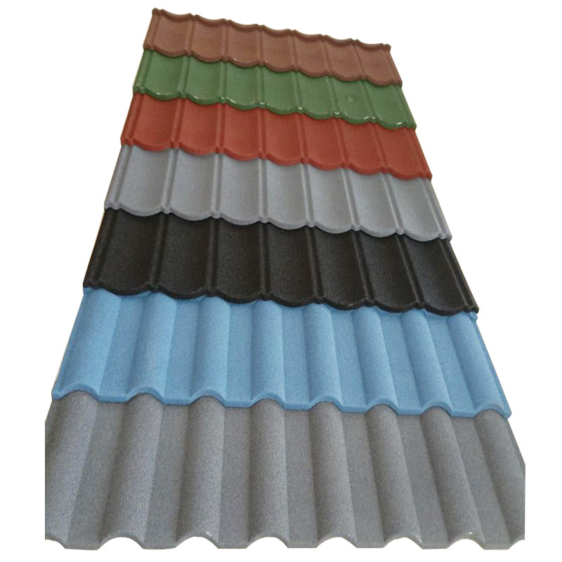 China Roof Tile Roofing Sheet Galvanlume Stone Color Coated Metal Roof Tiles Factory Price