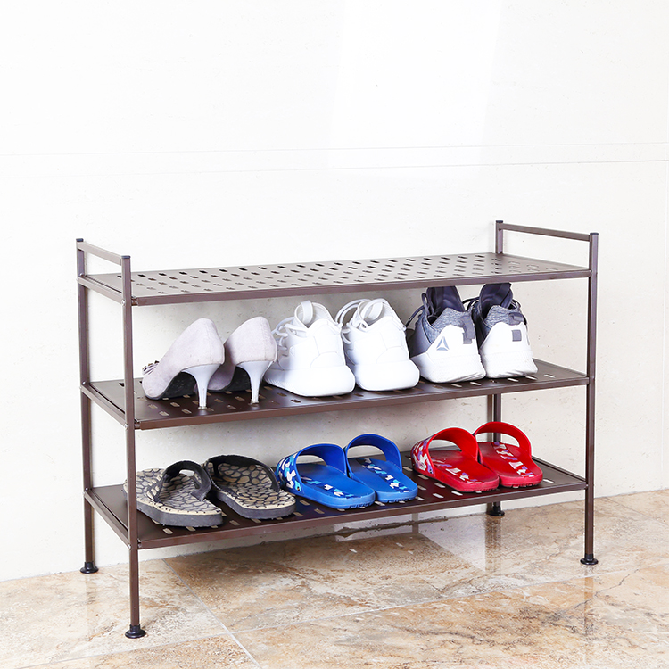 Three layers of coffee color vertical hollow shoe rack