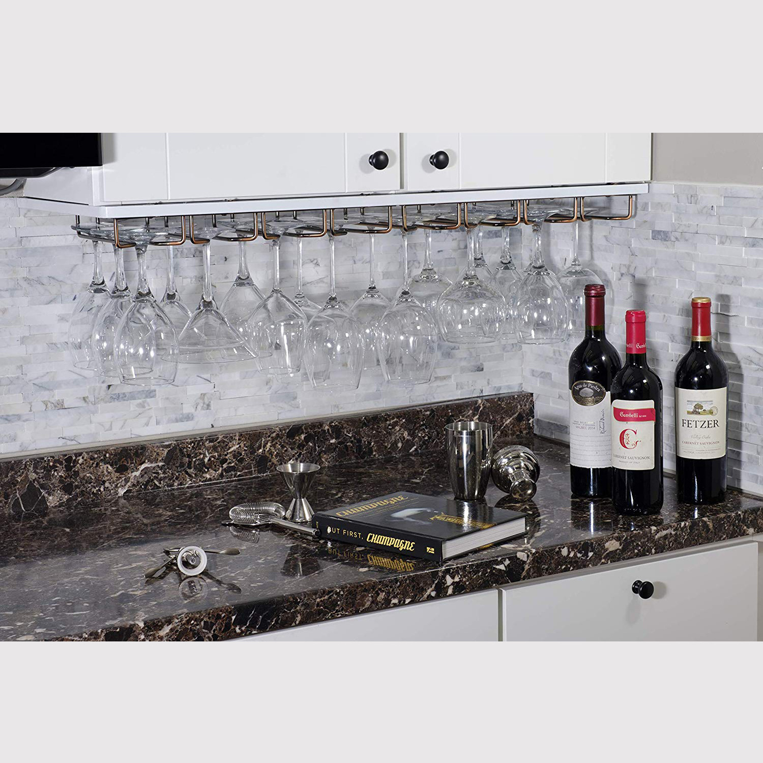 sturdy steel and polished Chrome Plated metal Wine Glass Cup Kitchen Bar Holder Hanger Under Cabinet Stemware Rack