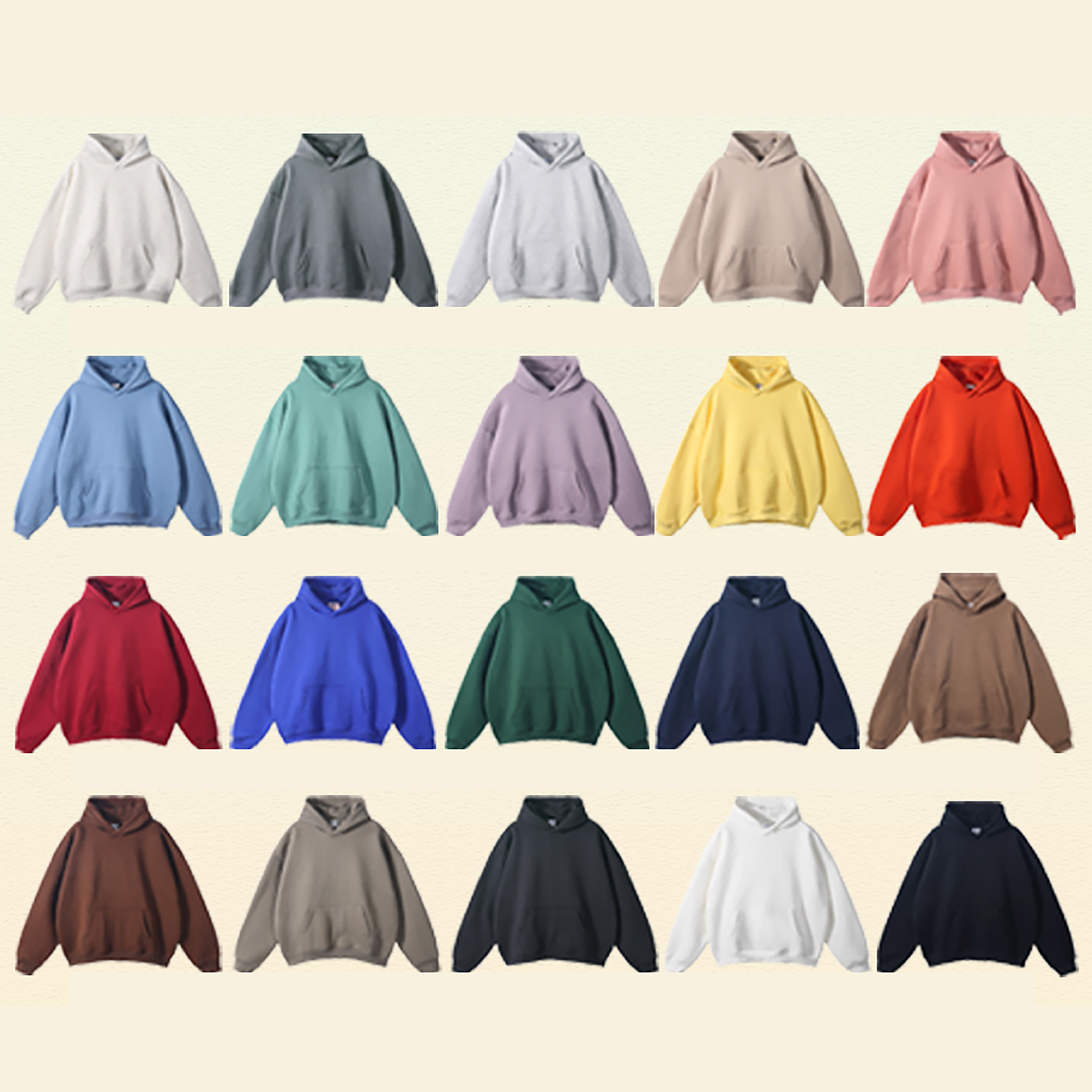 20 Solid Color High Quality 350GSM Heavyweight Oversized Drop Shoulder Plain Blank Thick Fleece Unisex Pullover Hoodies