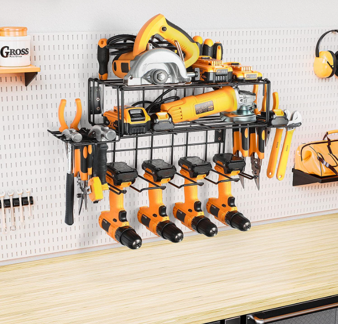 Heavy duty Floating Tool shelf for Workshop Shed Pegboard, Drill Holder Wall Mount Hanger, Garage Tool Organizer and Storage