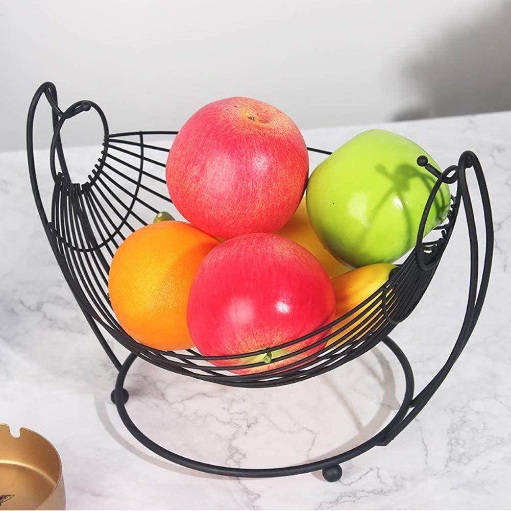 Metal Wire Swinging Fruit Hammock Decorative Fruit Basket Bowl,Vegetables Basket Rack Storage Stand Holder