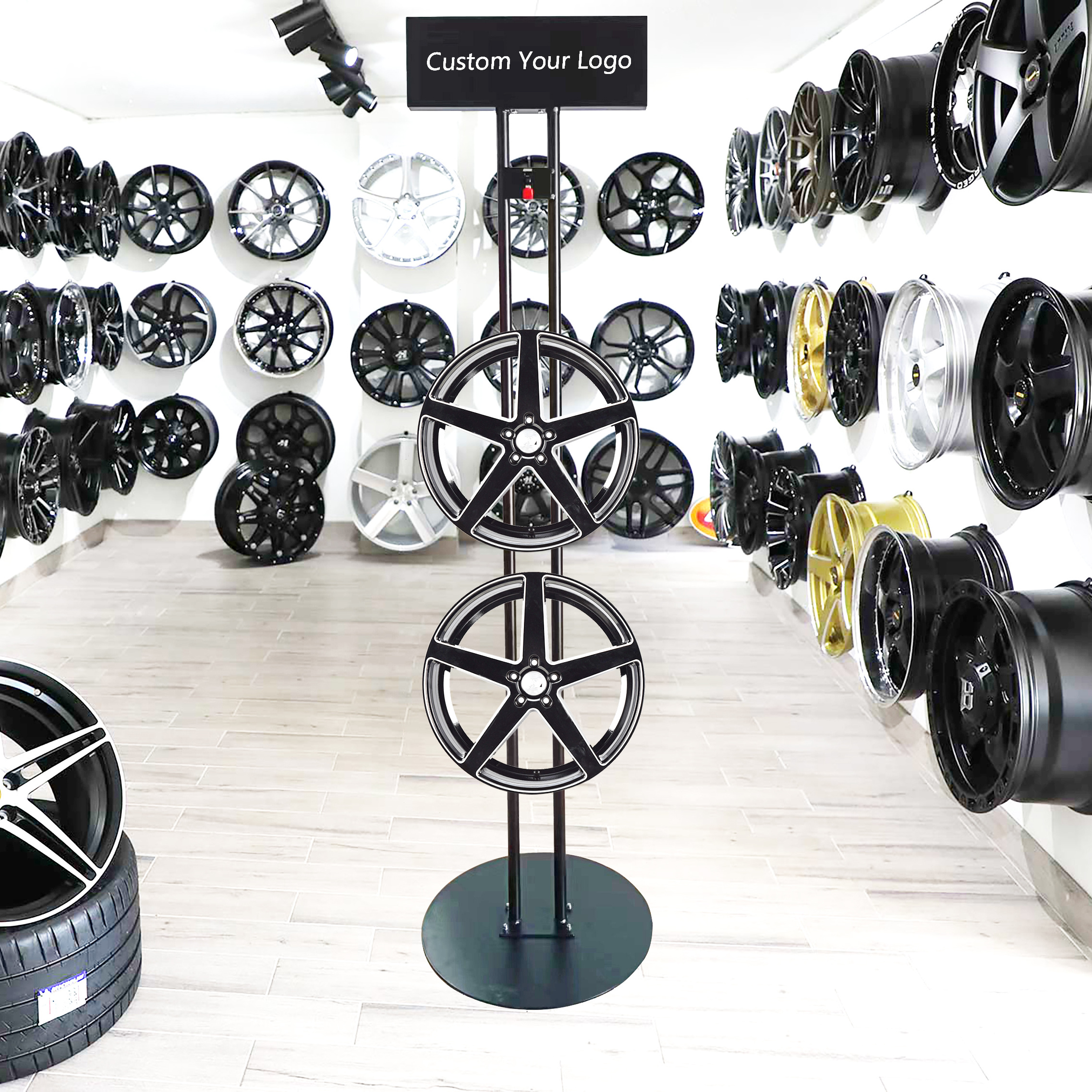 Simple metal wheel hub display rack wheel rim shelf double-sided hanging steel ring tire display stand