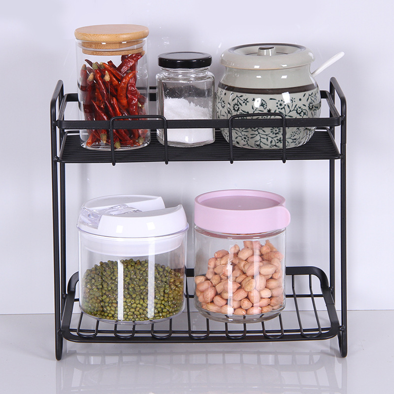 Double-layer foreign trade under the sink countertop finishing rack floor desktop finishing storage rack kitchen spice rack