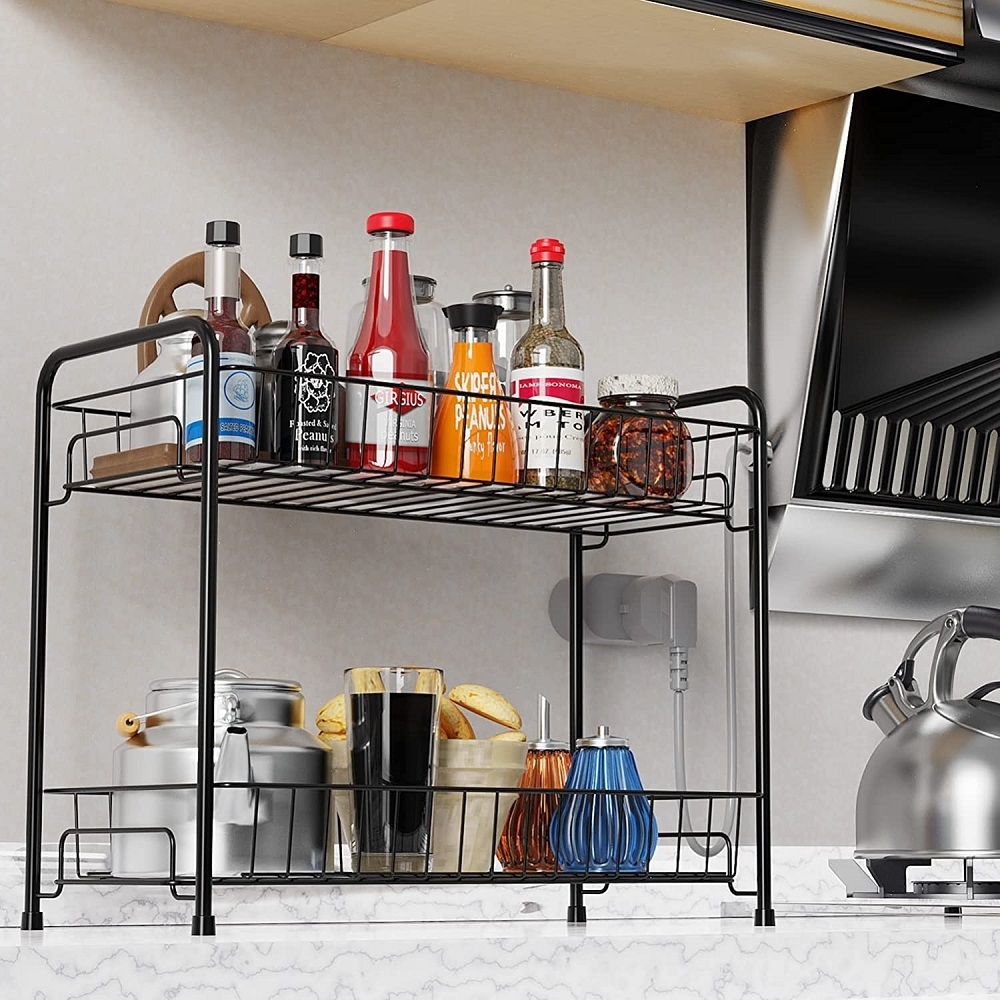 2 Tier Spice Rack Organizer for Countertop Bathroom Shelf Organizer with Shelf Liner