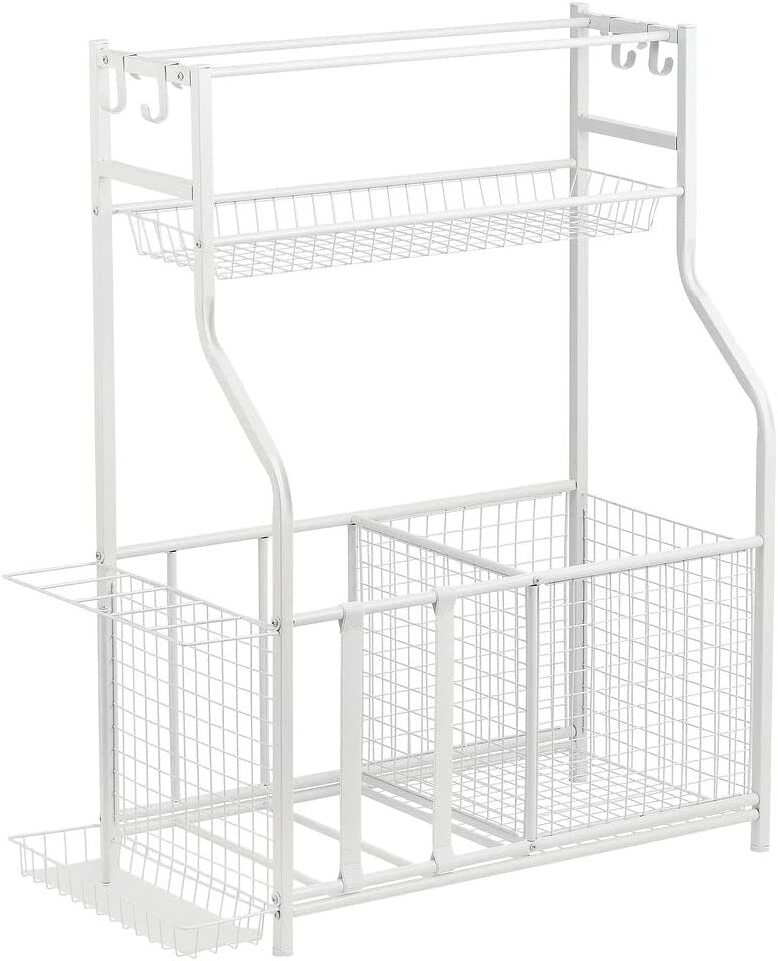 3 Tier Sports Equipment Storage Organizer, Ball Storage Cart Rack, Sports Gear Basketball Storage with Baskets and Hooks