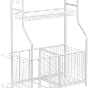 3 Tier Sports Equipment Storage Organizer, Ball Storage Cart Rack, Sports Gear Basketball Storage with Baskets and Hooks