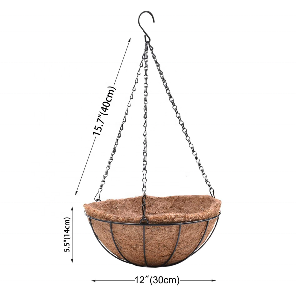 Metal Hanging Planters Basket Set of 3 Hanging Flower Pots 12 Inch Chain Round Wire Plant Holder with Coco Coir Liner for Garden