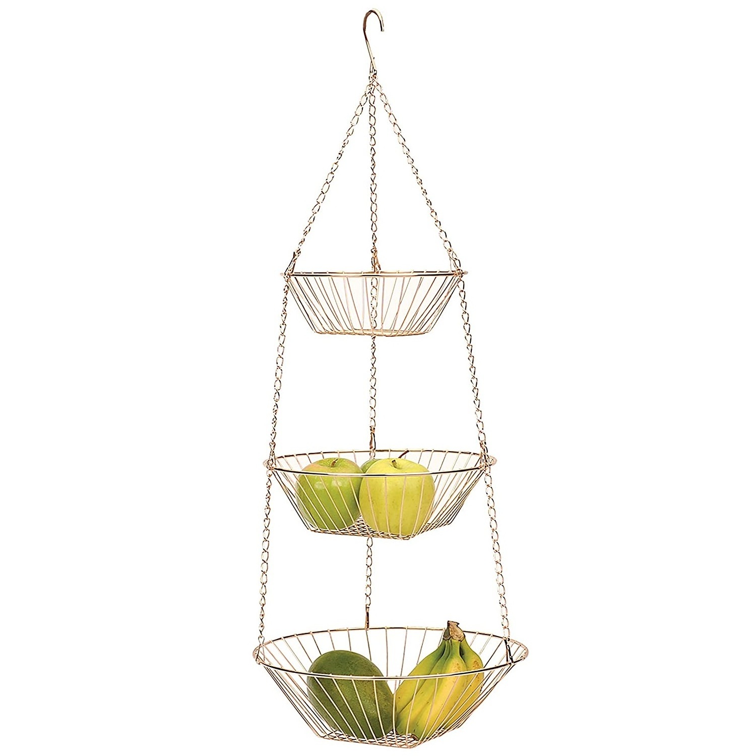 Metal 3 Tier Hanging Fruit Basket Classy rose gold kitchen organizer