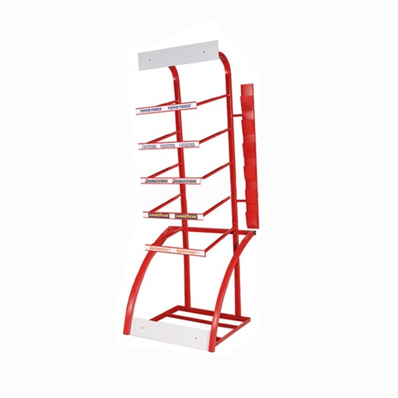 Steel Wheel Display Floor Standing Auto Tyres Display Stand,Car Wheels Storage Stand Metal 4 Tiers Car Tire Display Rack