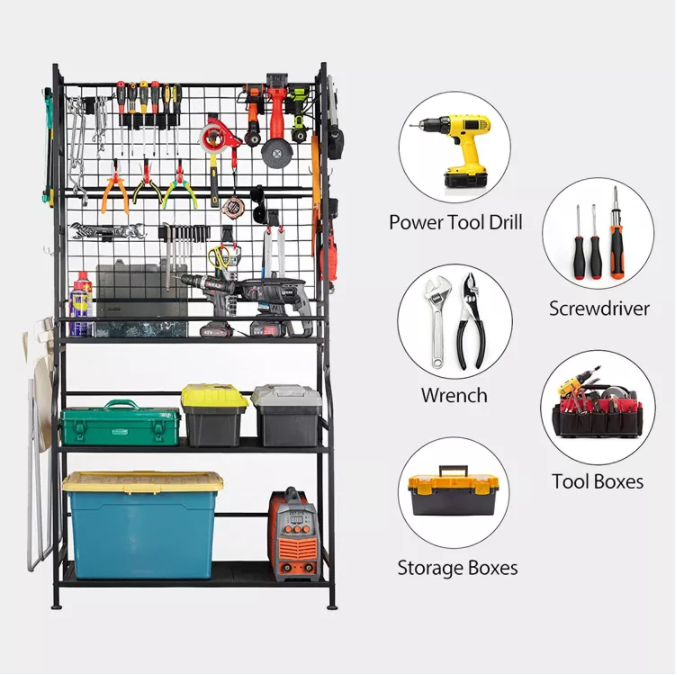 Wall Mounted Tool boards and hooks tool basket pegboard peg board, Tool Organizer for Garage, Workshop, Shed