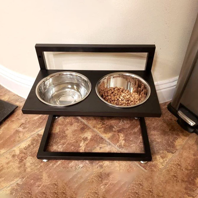 Height Adjustable Pet Cat Feeder Food Bowl Rack Raised Dog Bowls Stand Adjustable