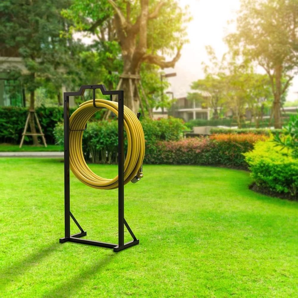 Decorative Coiled Organizer Metal Hanger Freestanding Garden Hose Reel Pipe Holder Stand