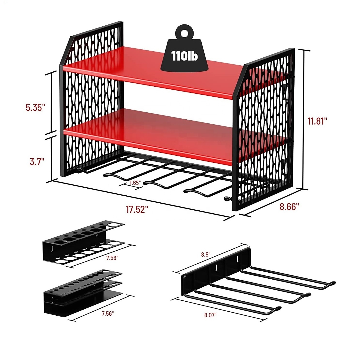 Wall Mounted Power Tool Storage Rack with 6 Drill Storage, Pegboard Drill Holder Tool Shelf, Garage Storage