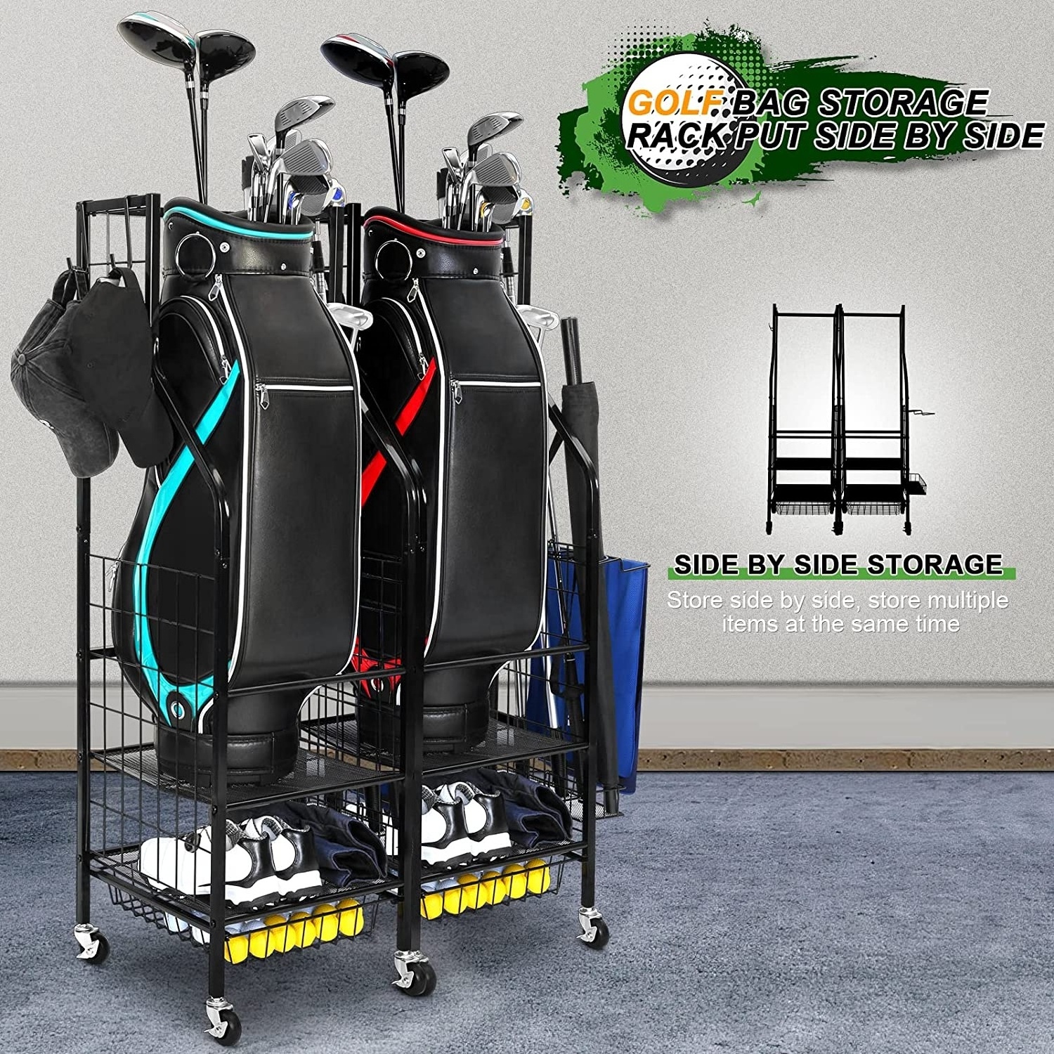 Extra Large Size Golf Bag Rack Stand Holder for Garage Shed and Basement Golf Bag Garage Storage Organizer